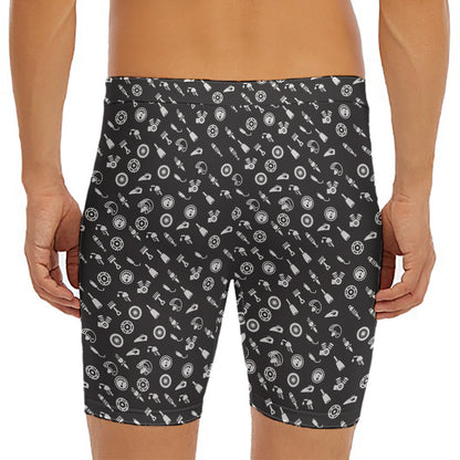 Motorcycle Parts Pattern Print Men's Long Boxer Briefs