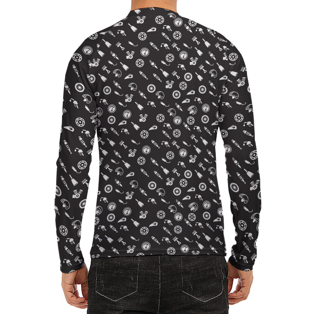 Motorcycle Parts Pattern Print Men's Long Sleeve Rash Guard