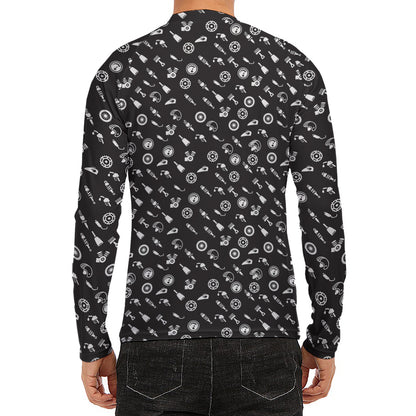 Motorcycle Parts Pattern Print Men's Long Sleeve Rash Guard