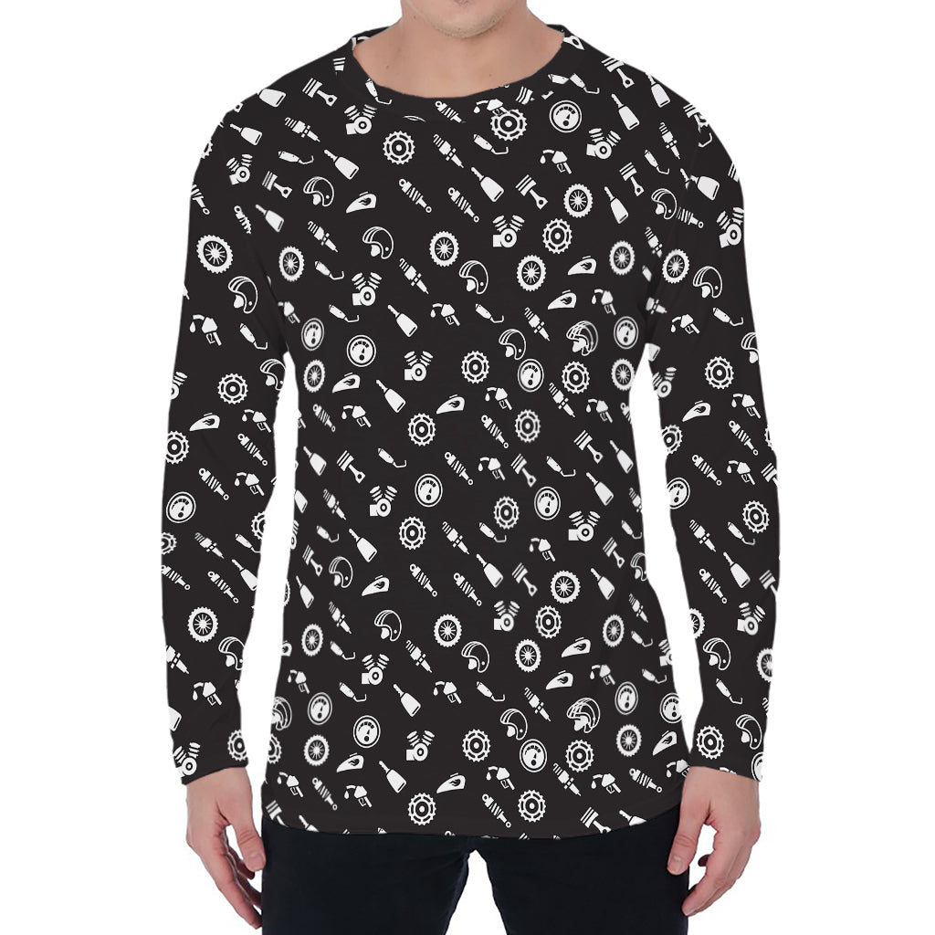 Motorcycle Parts Pattern Print Men's Long Sleeve T-Shirt