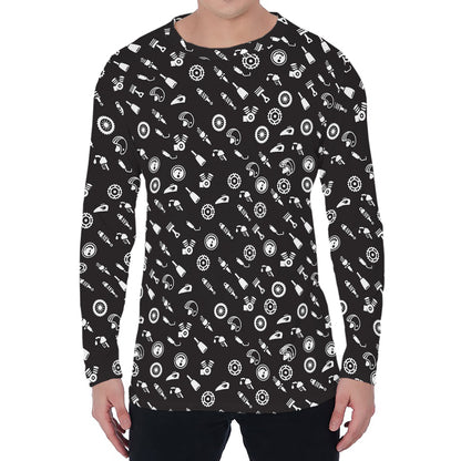 Motorcycle Parts Pattern Print Men's Long Sleeve T-Shirt