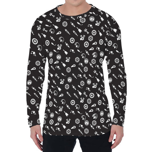 Motorcycle Parts Pattern Print Men's Long Sleeve T-Shirt