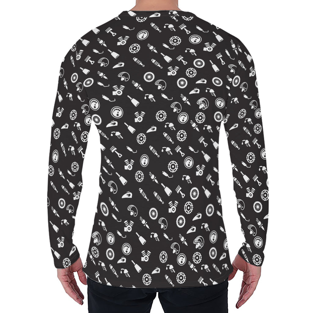 Motorcycle Parts Pattern Print Men's Long Sleeve T-Shirt