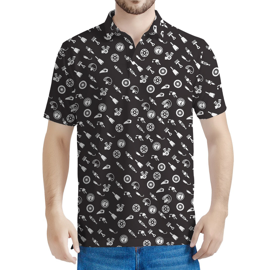 Motorcycle Parts Pattern Print Men's Polo Shirt