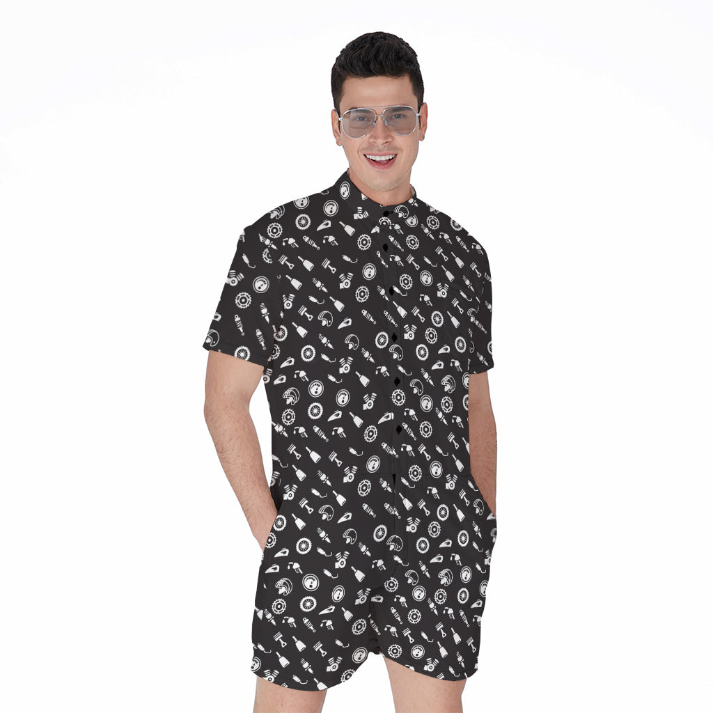Motorcycle Parts Pattern Print Men's Rompers
