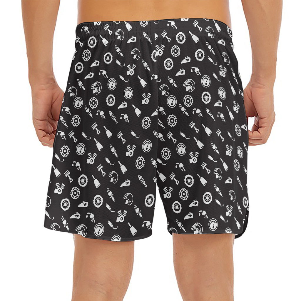 Motorcycle Parts Pattern Print Men's Split Running Shorts
