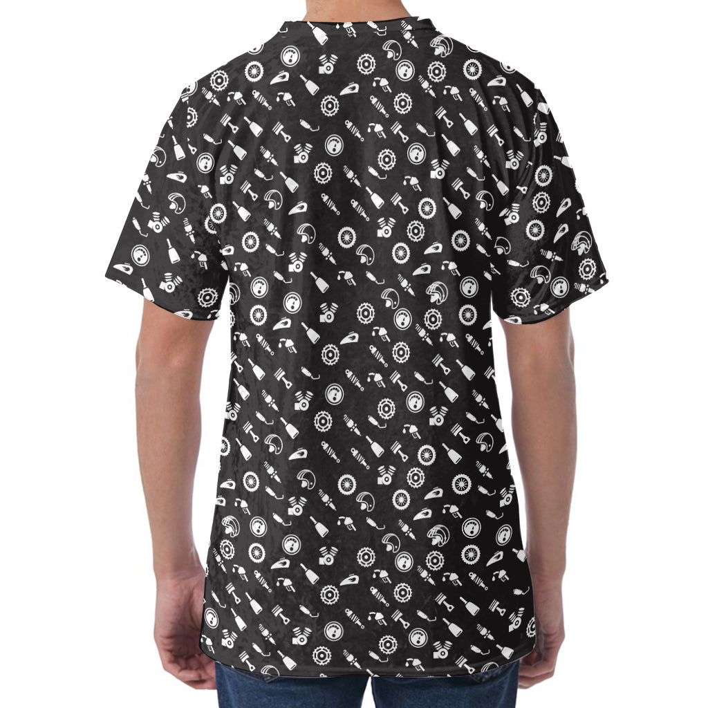Motorcycle Parts Pattern Print Men's Velvet T-Shirt