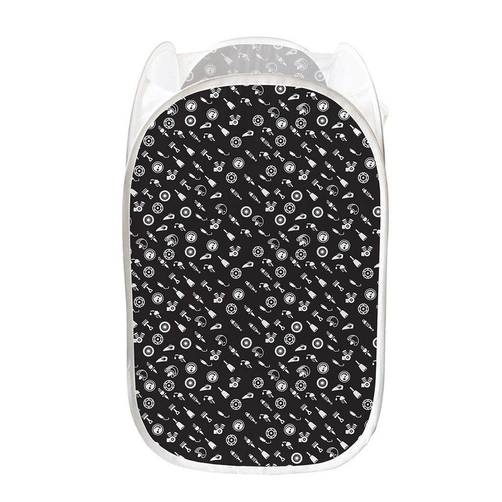 Motorcycle Parts Pattern Print Mesh Laundry Hamper