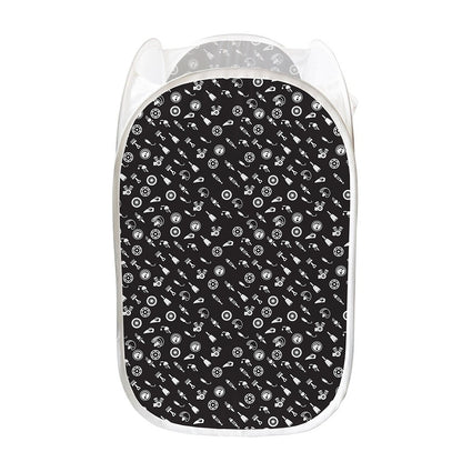 Motorcycle Parts Pattern Print Mesh Laundry Hamper