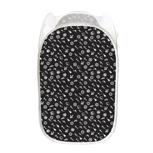Motorcycle Parts Pattern Print Mesh Laundry Hamper