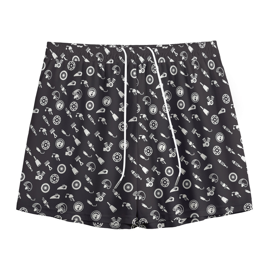 Motorcycle Parts Pattern Print Mesh Shorts