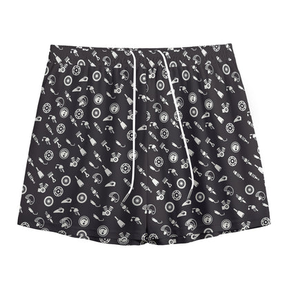 Motorcycle Parts Pattern Print Mesh Shorts