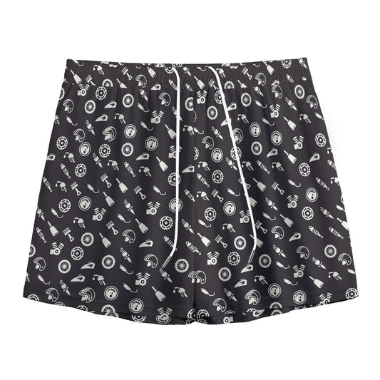 Motorcycle Parts Pattern Print Mesh Shorts