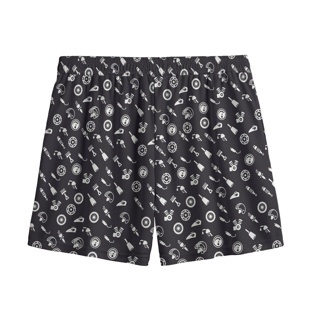 Motorcycle Parts Pattern Print Mesh Shorts