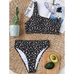 Motorcycle Parts Pattern Print One Shoulder Bikini Top