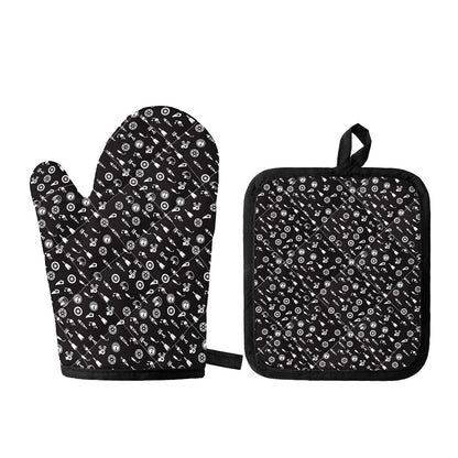 Motorcycle Parts Pattern Print Oven Mitt And Pot Holder Set