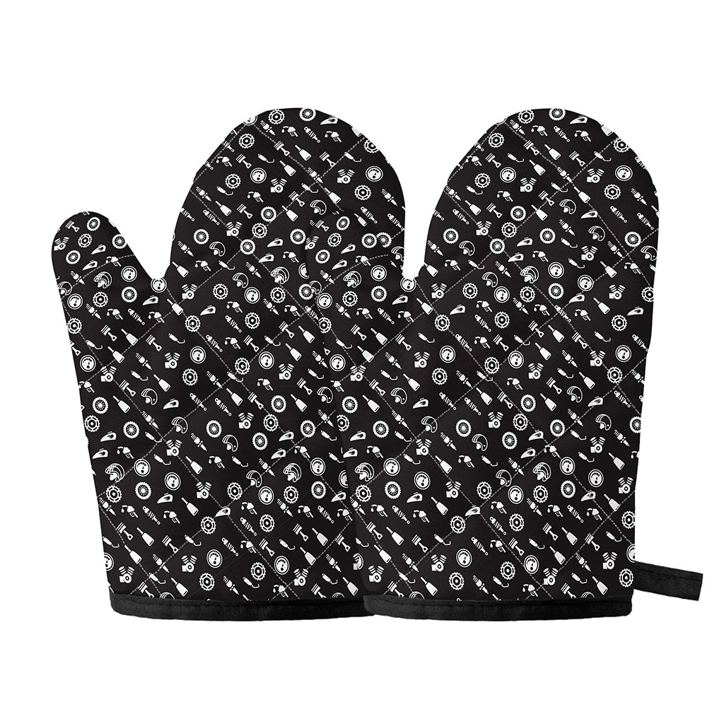 Motorcycle Parts Pattern Print Oven Mitts
