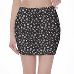 Motorcycle Parts Pattern Print Pencil Mini Skirt