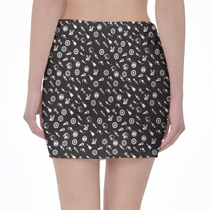 Motorcycle Parts Pattern Print Pencil Mini Skirt