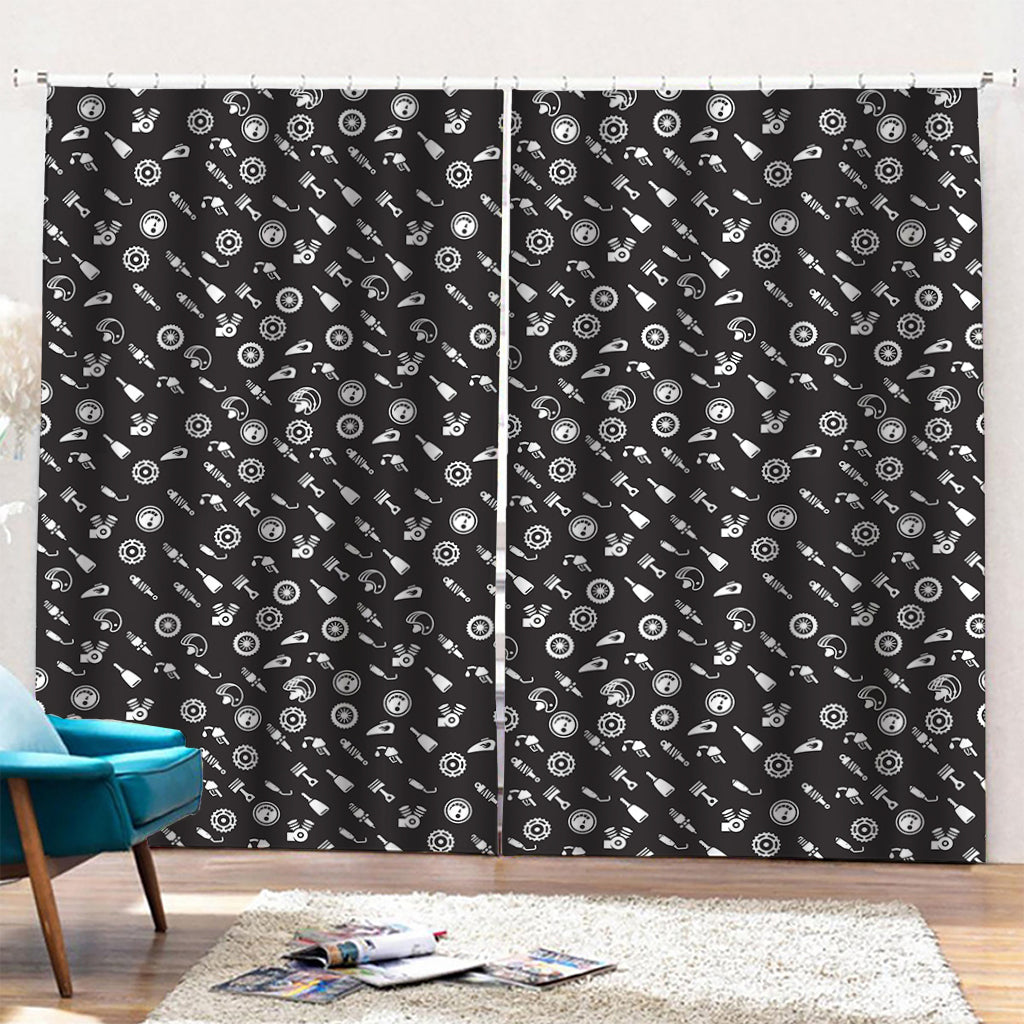 Motorcycle Parts Pattern Print Pencil Pleat Curtains