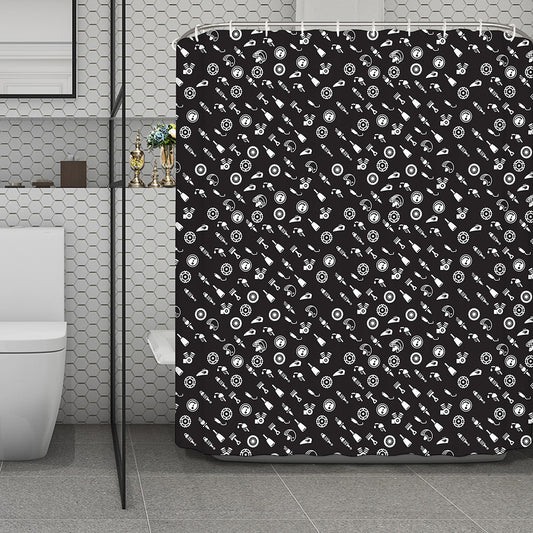 Motorcycle Parts Pattern Print Polyester Shower Curtain