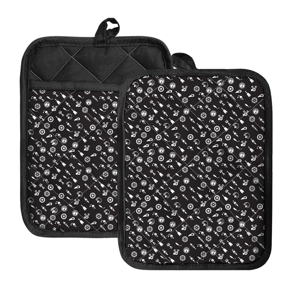 Motorcycle Parts Pattern Print Pot Holders With Pocket
