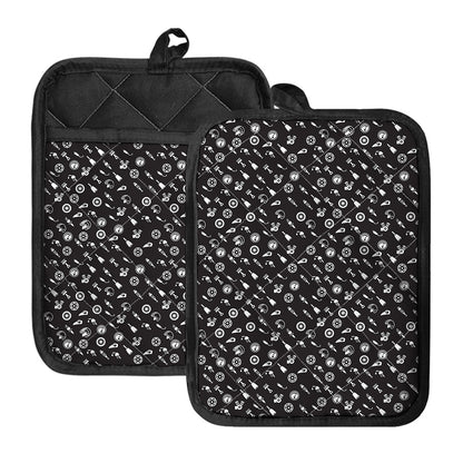 Motorcycle Parts Pattern Print Pot Holders With Pocket