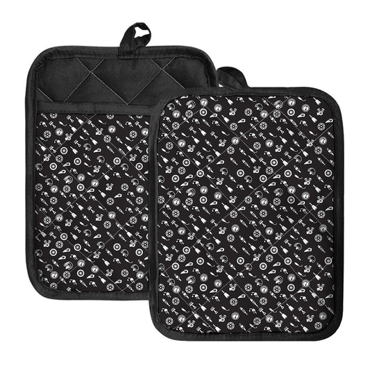 Motorcycle Parts Pattern Print Pot Holders With Pocket