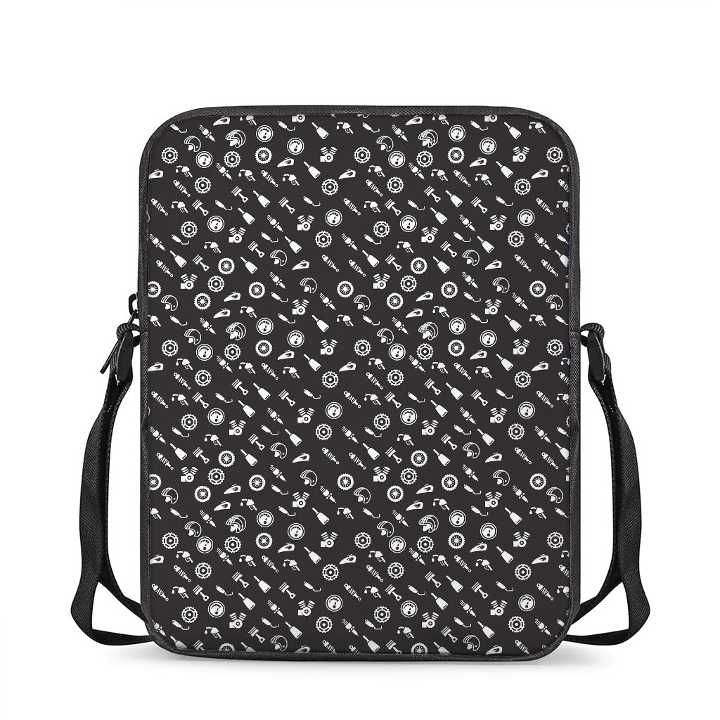 Motorcycle Parts Pattern Print Rectangular Crossbody Bag