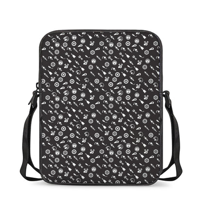 Motorcycle Parts Pattern Print Rectangular Crossbody Bag