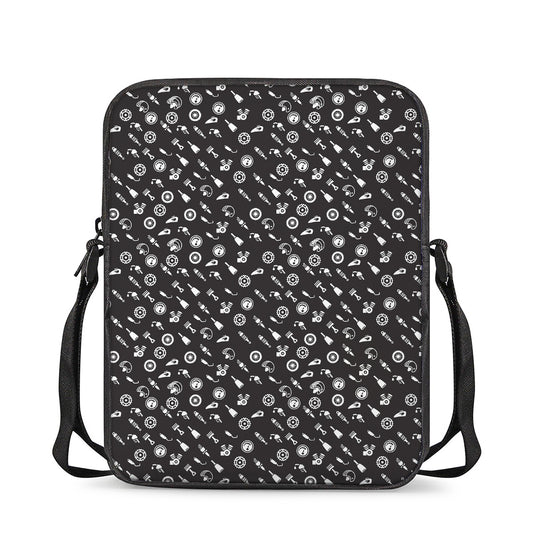 Motorcycle Parts Pattern Print Rectangular Crossbody Bag