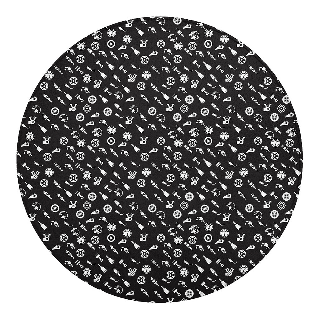 Motorcycle Parts Pattern Print Round Blanket