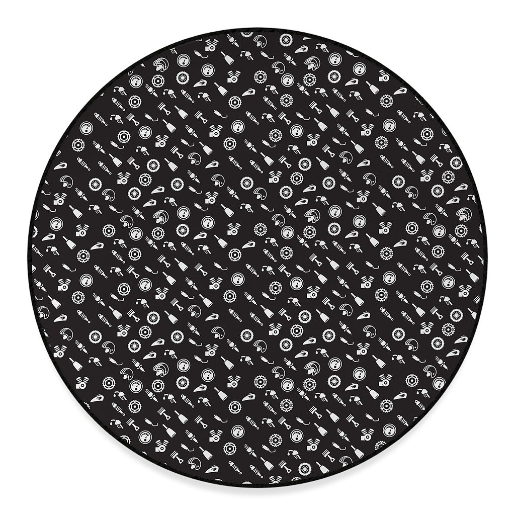 Motorcycle Parts Pattern Print Round Floor Mat