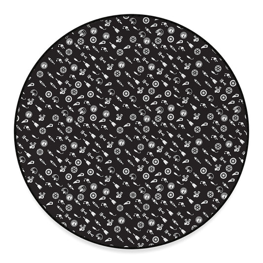 Motorcycle Parts Pattern Print Round Floor Mat
