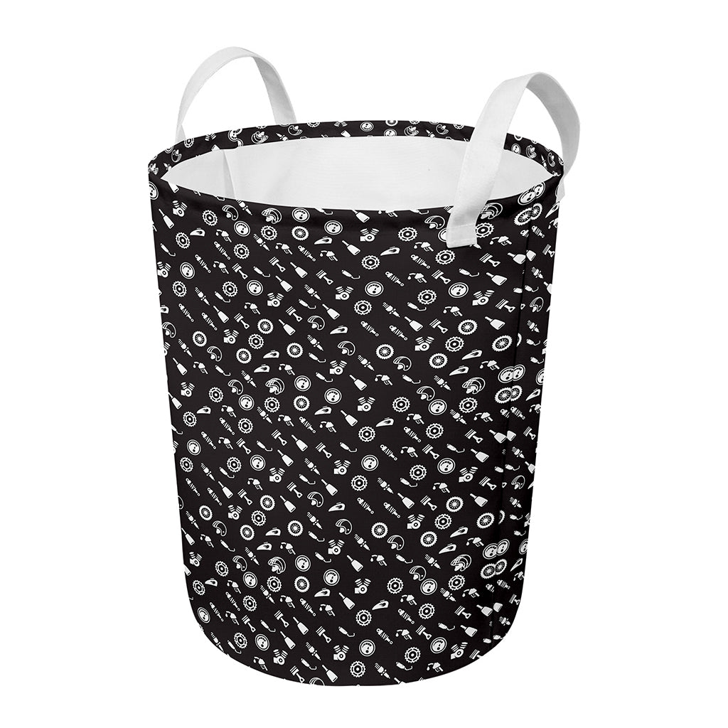 Motorcycle Parts Pattern Print Round Laundry Basket