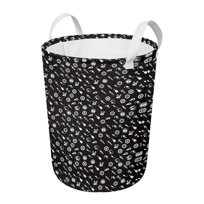 Motorcycle Parts Pattern Print Round Laundry Basket