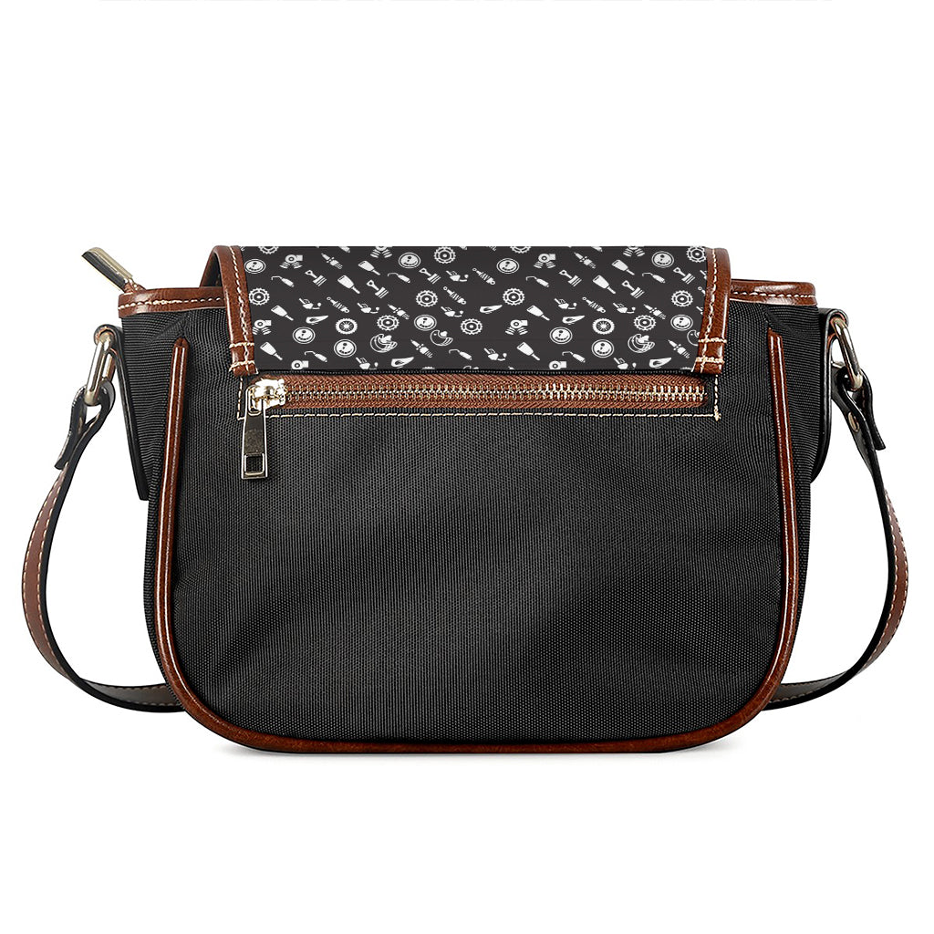 Motorcycle Parts Pattern Print Saddle Bag