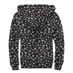 Motorcycle Parts Pattern Print Sherpa Lined Zip Up Hoodie