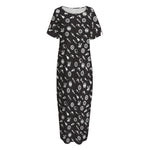 Motorcycle Parts Pattern Print Short Sleeve Long Nightdress