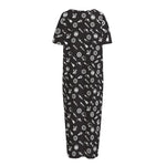 Motorcycle Parts Pattern Print Short Sleeve Long Nightdress