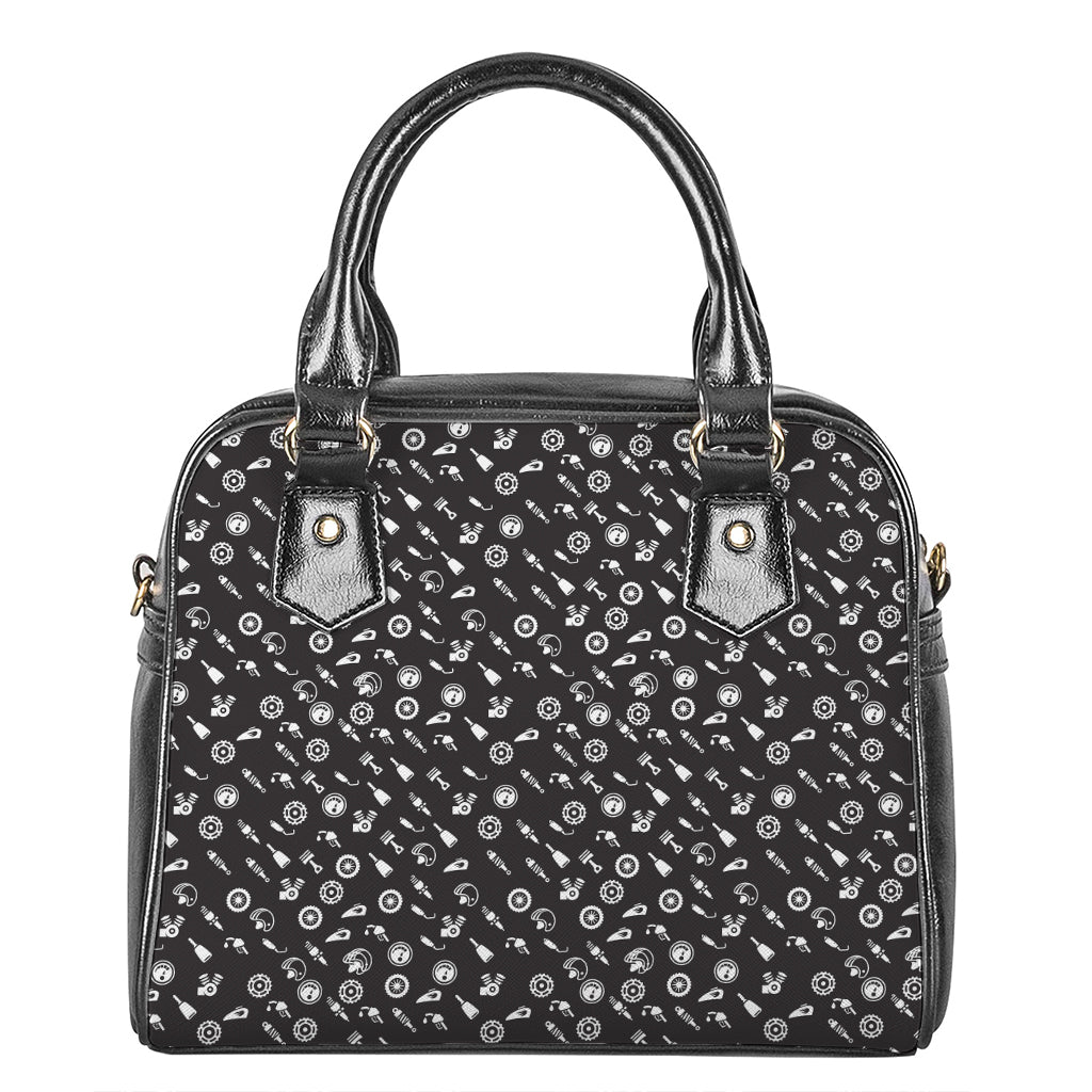 Motorcycle Parts Pattern Print Shoulder Handbag