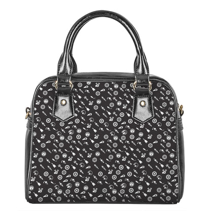 Motorcycle Parts Pattern Print Shoulder Handbag