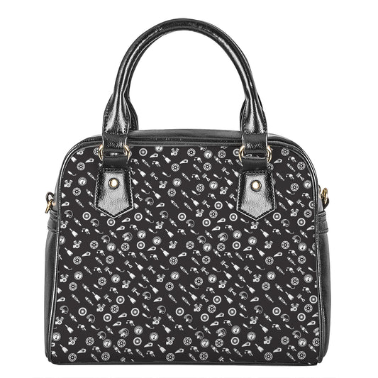 Motorcycle Parts Pattern Print Shoulder Handbag