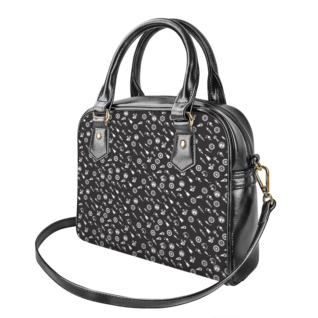 Motorcycle Parts Pattern Print Shoulder Handbag