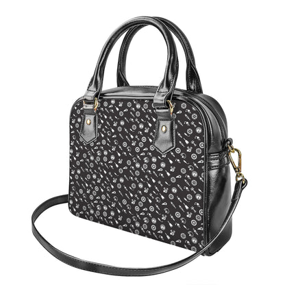 Motorcycle Parts Pattern Print Shoulder Handbag