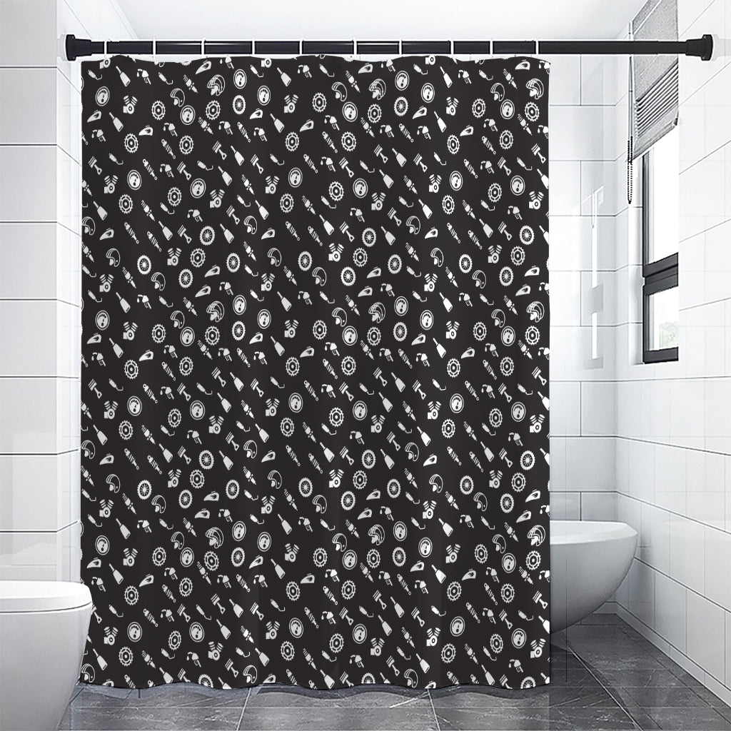 Motorcycle Parts Pattern Print Shower Curtain