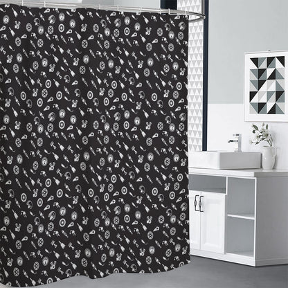 Motorcycle Parts Pattern Print Shower Curtain
