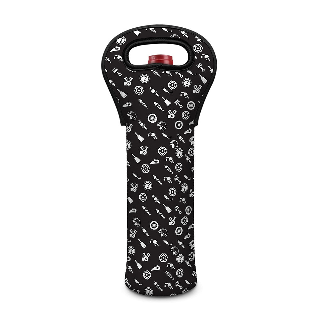 Motorcycle Parts Pattern Print Single Neoprene Wine Tote
