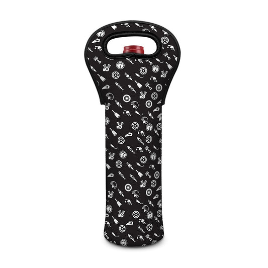 Motorcycle Parts Pattern Print Single Neoprene Wine Tote