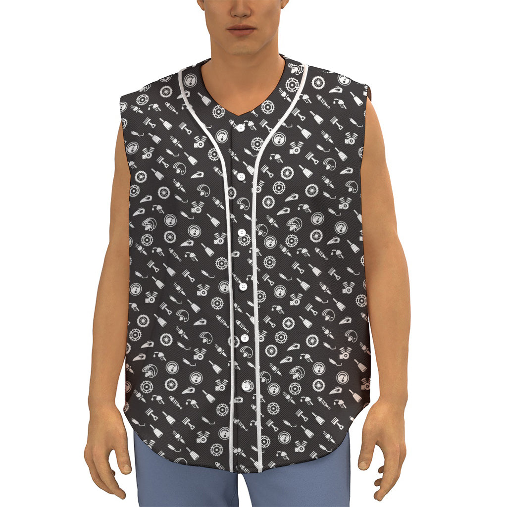 Motorcycle Parts Pattern Print Sleeveless Baseball Jersey